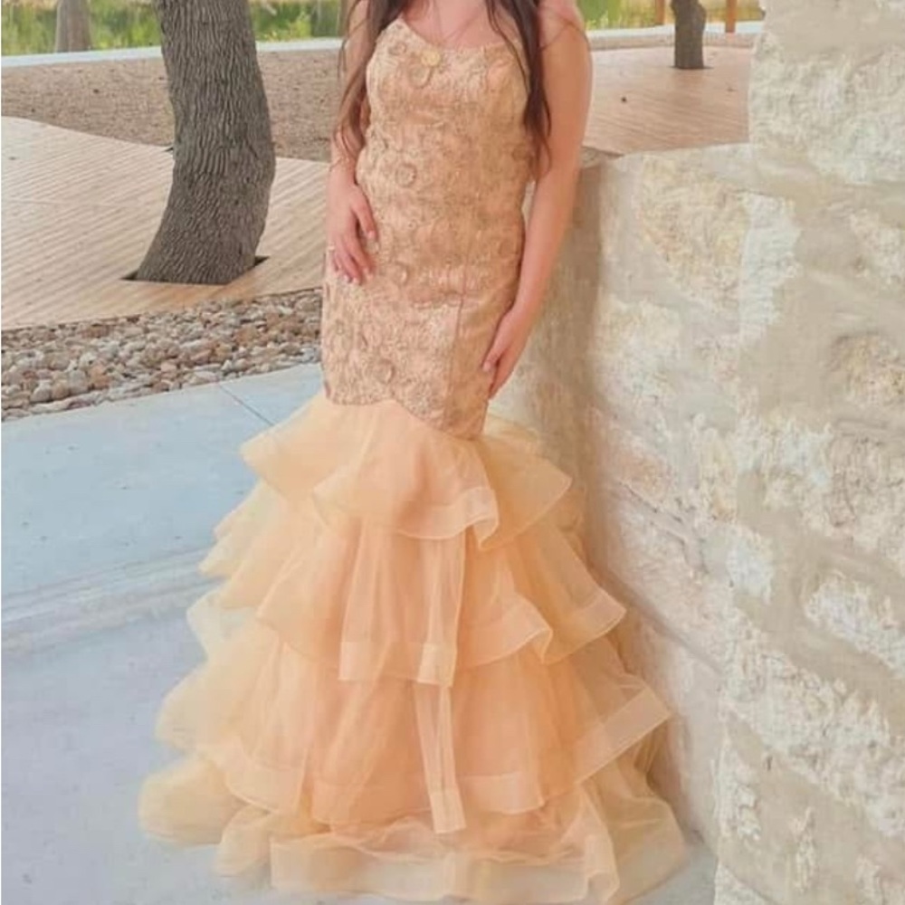 Elegant Peach Ruffled Gown